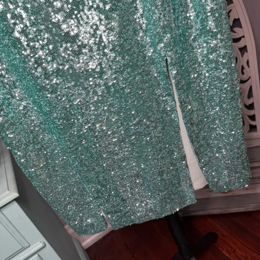 Top Shop Sequin Midi Skirt Size 6 NWT Turquoise Aqua Cocktail Party Boho Glam - Picture 6 of 13